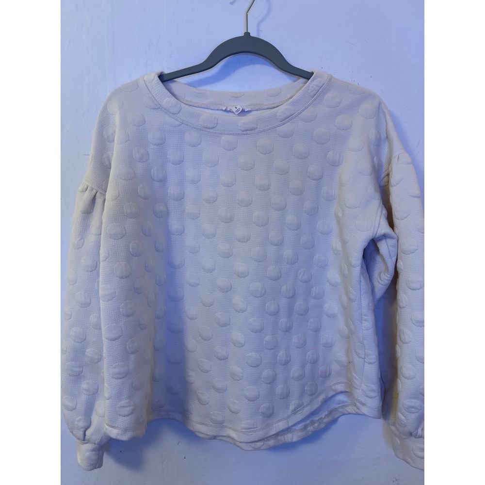 Blu Pepper Cream Textured Raised Polka Dot Sweatshirt Women Small Pullover